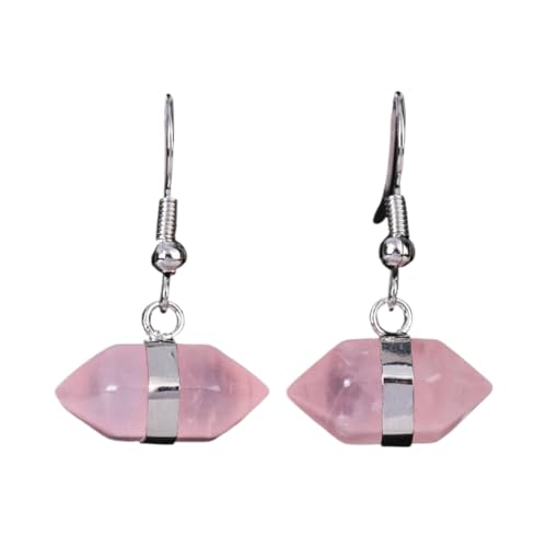 Rosenquarz-Tropfenohrringe Für Damen – Natürlicher Rosenquarz,Sechseckige Rosa Ohrringe,Modische Geometrische Tropfenohrringe,Schmuck,Geschenk Für Frauen Und Mädchen,Rosa von UOMSKTY