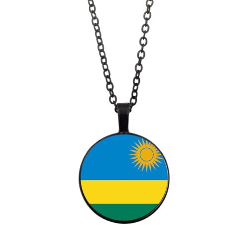 Ruanda-Flagge-Anhänger-Halskette,Schmuck-Charm,Ruanda-Flagge-Zeit-Edelstein-Glas-Cabochon-Anhänger,Kreis-Jubiläums-Anhänger-Halskette Für Patriotische Frauen Und Männer,Schmuck,Schwarz,45 + 5 Cm von UOMSKTY