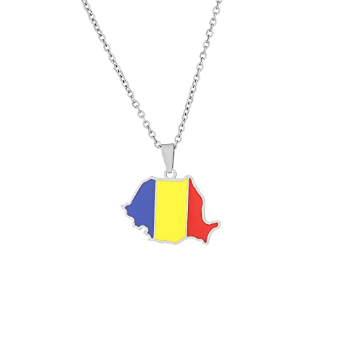 Rumänien-Karten-Anhänger-Halsketten – Romaia Ethnisches Muster,Flagge,Regionskarten,Schlüsselbeinkette,Halsketten,Charm-Hip-Hop,Trendiger Schmuck Für Damen Und Herren,Pullover-Kette,Weiß,50 Cm O von UOMSKTY