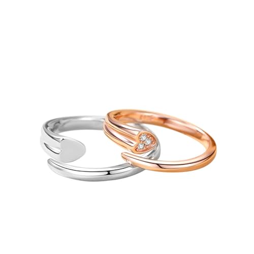 S925 Glänzender, Herzförmiger, Verstellbarer Paarring - Eleganter Offener Ring Mit Zirkoneinlage, Jubiläumsversprechen, Eheringe, Schmuck, Modische Herren- Und Damen-Charm-Trend-Accessoires, Gesch von UOMSKTY