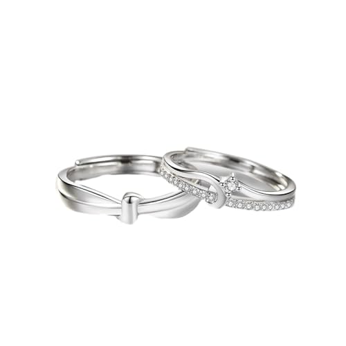 S925 Glänzender, Verstellbarer Paarring - Eleganter, Hohler, Geometrischer, Offener Ring Mit Zirkon-Intarsien, Jahrestag, Eheringe, Schmuck, Mode Für Männer Und Frauen, Charm-Trend-Accessoires, Ge von UOMSKTY