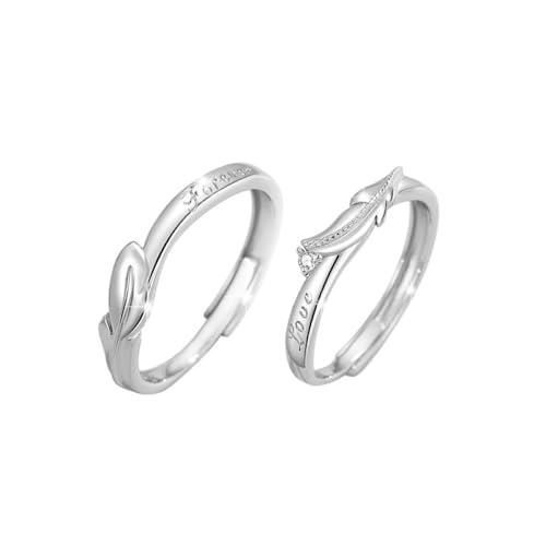 S925 Glänzender Verstellbarer Paarring - Minimalistischer Offener Ring Mit Federn, Zirkon-Intarsien, Jahrestag, Eheringe, Schmuck, Modische Herren- Und Damen-Charm-Trend-Accessoires, Geschenk, Ein P von UOMSKTY