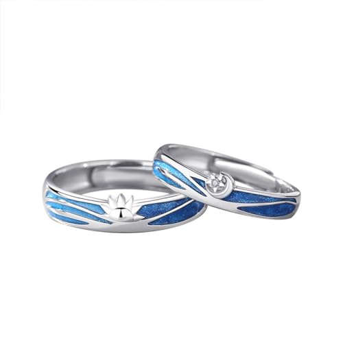 S925 Sonne Mond Verstellbarer Paarring - Modische Blaue Emaille, Offener Ring Für Männer Und Frauen, Jahrestag, Ewigkeit, Eheringe, Eleganter Charm-Trend, Schmuckzubehör, Schönes Geschenk, Ein Pa von UOMSKTY