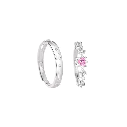 S925 Sterne Verstellbarer Paarring - Modischer, Süßer Rosa Zirkon-Herz, Offener Ring Für Männer Und Frauen, Jahrestag, Ewigkeit, Eheringe, Charm-Trend, Schmuckzubehör, Schönes Geschenk, Ein Paa von UOMSKTY