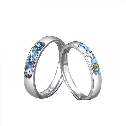 S925 Verstellbarer Paarring - Modischer Sternenhimmel, Planet-Emaille, Offener Ring Für Männer Und Frauen, Jahrestag, Ewigkeit, Eheringe, Charm, Elegantes Schmuckzubehör, Schönes Geschenk, Ein Pa von UOMSKTY