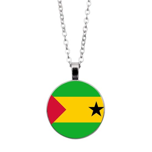 Sao Tome Und Principe-Flaggen-Halsketten-Anhänger,Modische Unisex-Glaskuppel-Flaggen-Halskette,Kreative Runde Cabochon-Halsketten,Patriotischer Charme-Schmuck Für Männer Und Frauen,Weiß,45 + 5 Cm von UOMSKTY