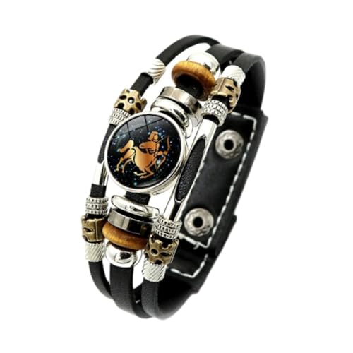 Schütze 12 Sternzeichen Sternbild Leuchtende Armbänder – Leder Mehrschichtiges Geflochtenes Seil Leuchtendes Armband, Handgewebte Manschette Aus Kristallglas Für Damen Und Herren, 17,5, 20,5 Cm von UOMSKTY