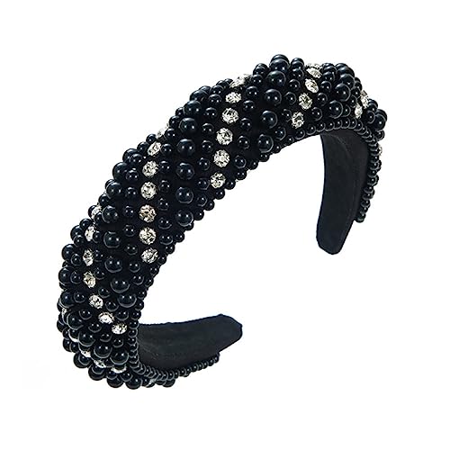 Schwarzes Perlen-Strass-Haarband Für Damen – Charm, Neuheit, Mädchen-Haarband, Luxuriös, Zart, Breit, Kopfbedeckung, Damen-Trend, Schwamm-Haarkrone, Haar-Accessoires, Schicker Schmuck, Kopfbedeck von UOMSKTY