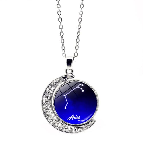 Sternzeichen-Halskette – Sternzeichen-Konstellation,Horoskop,Himmlischer Astrologie-Schmuck,Doppelseitig Rotierender Mond-Anhänger,Halskette,Schmuck,Geschenke Für Frauen Und Mädchen,Widder,50 Cm von UOMSKTY