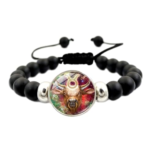 Sternzeichen-Sternbild-Armbänder Stier Im Vintage-Stil – Sternzeichen-Armband, Schwarzes Perlenarmband, Verstellbares Horoskop-Armband, Geburtstagsschmuck, Geschenk Für Frauen Und Mädchen, 18 Cm von UOMSKTY