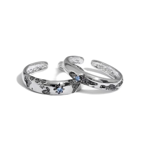 Trendige, Verstellbare Passende Ringe Für Paare - Offener Ring Mit Unregelmäßiger Strukturprägung, Eleganter Blauer Zirkon-Ehering-Schmuck, Charm-Accessoires Für Modeliebhaber, Damen Und Herren, von UOMSKTY