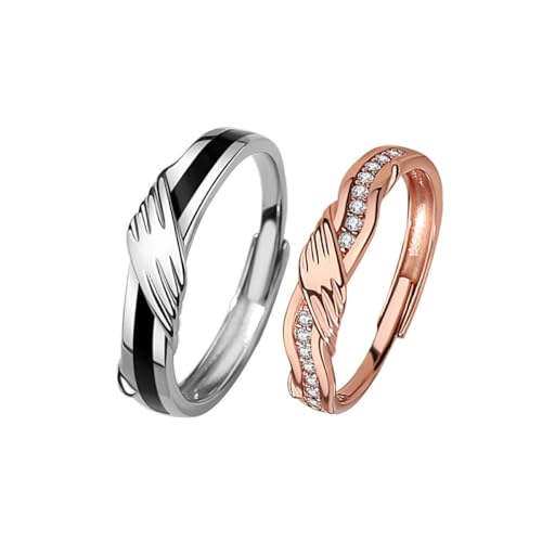 Trendige, Verstellbare S925-Verlobungsringe Für Paare - Exquisite Federn, Die Einen Offenen Ring Aus Emaille Mit Zirkon Umwickeln, Ehering-Schmuck, Charm-Modeliebhaber-Accessoires, Frauen-Männer-Ge von UOMSKTY