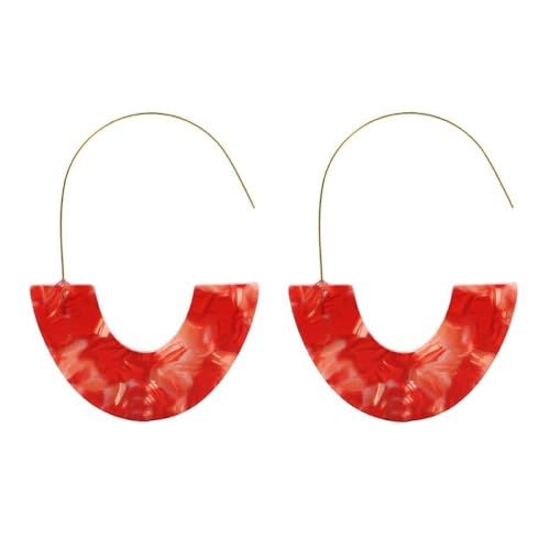 U-Förmige Acryl-Creolen Für Damen - Retro-Roter Halbkreis, Geometrisch, Baumelnd, Modische 80Er-Jahre-Party-Accessoires, Charm-Trend-Schmuck Für Damen Und Mädchen, Originelle Geschenke, Wie Abgeb von UOMSKTY