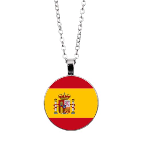 UOMSKTY Anhänger Mit Spanischer Länderflagge,Spanisches Banner,Glas-Cabochon,Runde Banner-Anhänger-Halskette Für Männer Und Frauen,Nationalflagge,Modeschmuck,Geschenk,Weiß,45 + 5 Cm von UOMSKTY