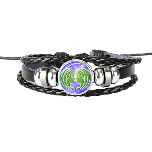 UOMSKTY Armbänder Mit Sternbild Zwillinge – Sternzeichen-Armband, Vintage-Armband Aus Schwarzem Leder, Verstellbares Handgewebtes Armband, Geburtstagsschmuck, Geschenk Für Damen Und Herren, 26 Cm von UOMSKTY