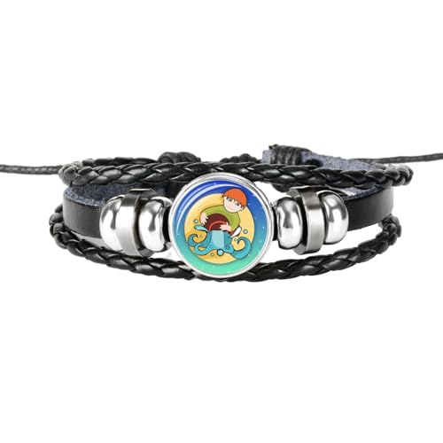 UOMSKTY Armband Mit Sternzeichen Wassermann, Astrologisches Armband, Mehrschichtiges Verstellbares Lederarmband, Klares Glas-Charm-Armband, Punk-Schmuck Für Herren Und Damen, 26 Cm von UOMSKTY