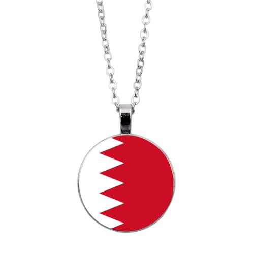 UOMSKTY Bahrain-Länderflaggen-Anhänger,Glas-Cabochon-Rund-Banner-Anhänger-Halskette Für Männer Und Frauen,Nationalflagge,Modeschmuck,Geschenk,Weiß,45 + 5 Cm von UOMSKTY