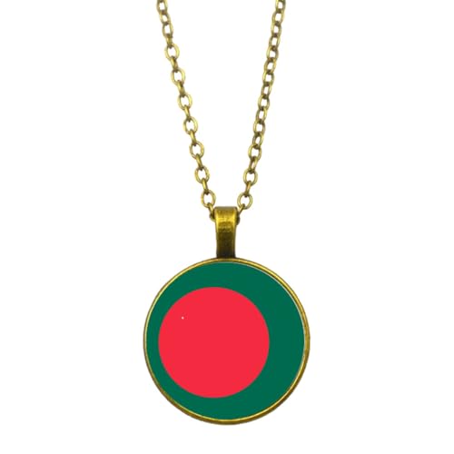 UOMSKTY Bangladesch-Länderflaggen-Anhänger,Volksrepublik Bangladesch,Glas-Cabochon,Runde Banner-Anhänger-Halskette Für Männer Und Frauen,Nationalflagge,Modeschmuck,Geschenk,Gelb,45 + 5 Cm von UOMSKTY