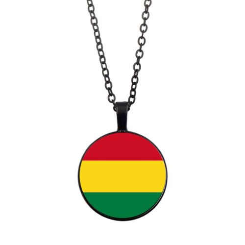 UOMSKTY Bolivien-Flaggen-Anhänger-Halskette,Schmuck-Charm,Flaggen-Zeit-Edelstein-Glas-Cabochon-Anhänger,Kreis-Jubiläums-Anhänger-Halskette Für Patriotische Frauen Und Männer,Schmuck,Schwarz,45 + 5 Cm von UOMSKTY