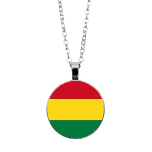 UOMSKTY Bolivien-Flaggen-Anhänger-Halskette,Schmuck-Charm,Flaggen-Zeit-Edelstein-Glas-Cabochon-Anhänger,Kreis-Jubiläums-Anhänger-Halskette Für Patriotische Frauen Und Männer,Schmuck,Weiß,45 + 5 Cm von UOMSKTY