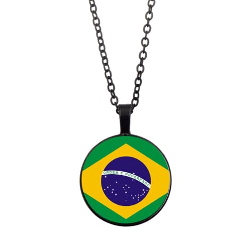 UOMSKTY Brasilien-Flagge-Anhänger-Halskette Für Männer Und Frauen – Kreativer Brasilianischer Banner-Charm,Glas-Cabochon-Land-Weltflaggen-Halskette,Nationalflagge-Anhänger-Schmuck,Schwarz,45 + 5 Cm von UOMSKTY