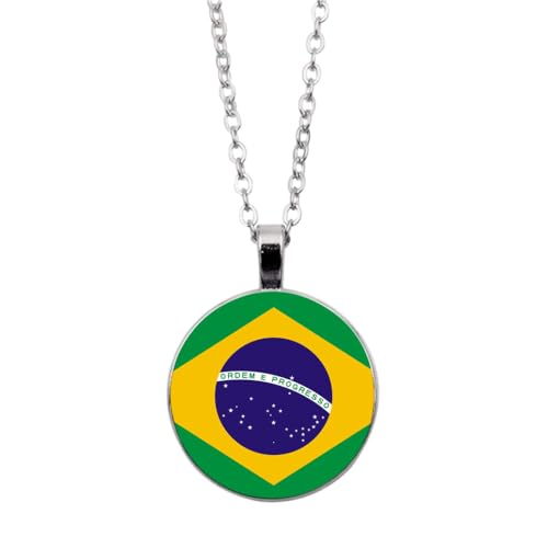 UOMSKTY Brasilien-Flagge-Anhänger-Halskette Für Männer Und Frauen – Kreativer Brasilianischer Banner-Charm,Glas-Cabochon-Land-Weltflaggen-Halskette,Nationalflagge-Anhänger-Schmuck,Weiß,45 + 5 Cm von UOMSKTY