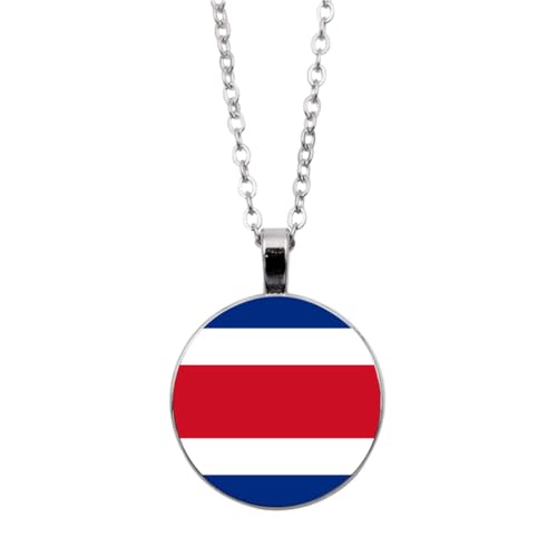 UOMSKTY Costa Rica Flagge Halskette Anhänger,Mode Unisex Glaskuppel Flagge Halskette,Kreative Runde Cabochon Halsketten,Charm Patriotischer Schmuck Für Männer Frauen,Weiß,45 + 5 Cm von UOMSKTY