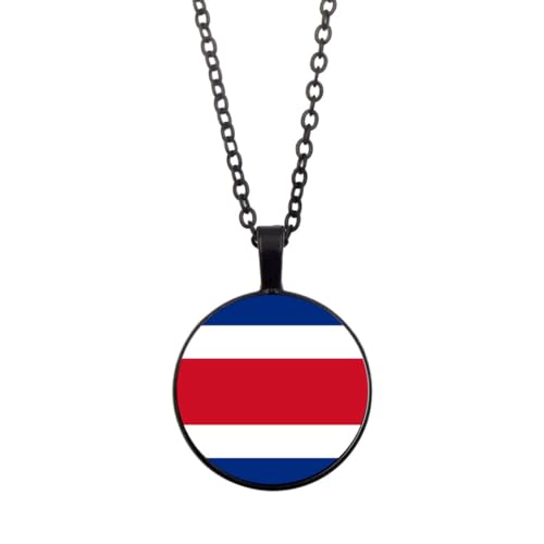 UOMSKTY Costa Rica-Flaggen-Halsketten-Anhänger,Modische Unisex-Glaskuppel-Flaggen-Halskette,Kreative Runde Cabochon-Halsketten,Patriotischer Charme-Schmuck Für Männer Und Frauen,Schwarz,45 + 5 Cm von UOMSKTY