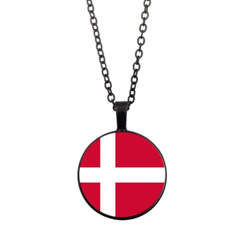 UOMSKTY Dänemark-Flagge-Muster-Anhänger-Halskette – Weltflaggen-Serie,Zeitstein,Schlüsselbeinkette,Halskette,Patriotischer Charme,Paarschmuck Für Männer Und Frauen,Schwarz,45 + 5 Cm von UOMSKTY