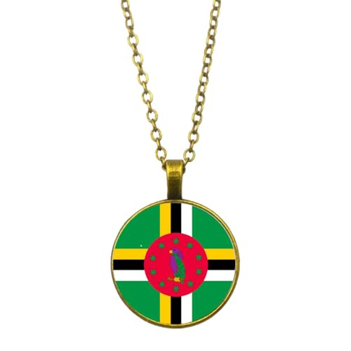 UOMSKTY Dominica-Länder-Flaggen-Anhänger,Dominica-Glas-Cabochon,Runde Banner-Anhänger-Halskette Für Männer Und Frauen,Nationalflagge,Modeschmuck,Geschenk,Gelb,45 + 5 Cm von UOMSKTY
