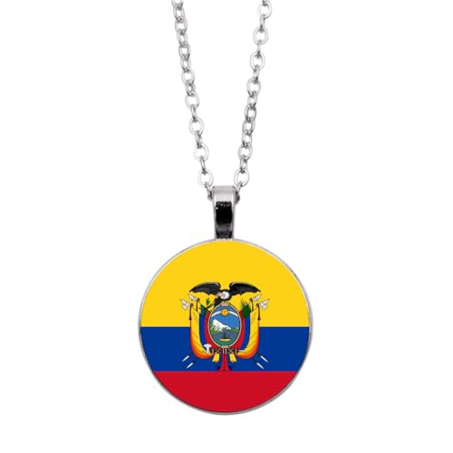 UOMSKTY Ecuador Flagge Anhänger Halskette Schmuck-Charm Flagge Zeit Edelstein Glas Cabochon Anhänger,Kreis Jubiläum Anhänger Halskette Für Patriotische Frauen Männer Schmuck,Weiß,45 + 5 Cm von UOMSKTY