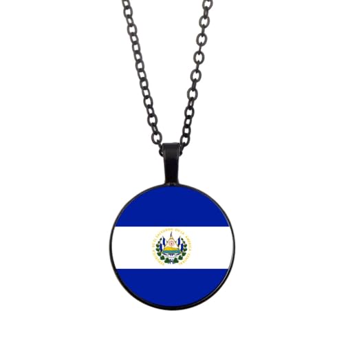 UOMSKTY El-Salvador-Flaggen-Halsketten-Anhänger,Modische Unisex-Glaskuppel-Flaggen-Halskette,Kreative Runde Cabochon-Halsketten,Patriotischer Charme-Schmuck Für Männer Und Frauen,Schwarz,45 + 5 Cm von UOMSKTY