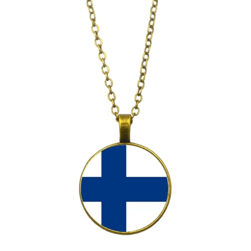 UOMSKTY Finnland-Flagge-Anhänger-Halskette,Schmuck,Kreativer Finnischer Flagge-Glas-Cabochon-Anhänger,Patriotischer Schmuck,Pullover-Halskette Für Frauen Und Mädchen,Geschenk,Gelb,45 + 5 Cm von UOMSKTY