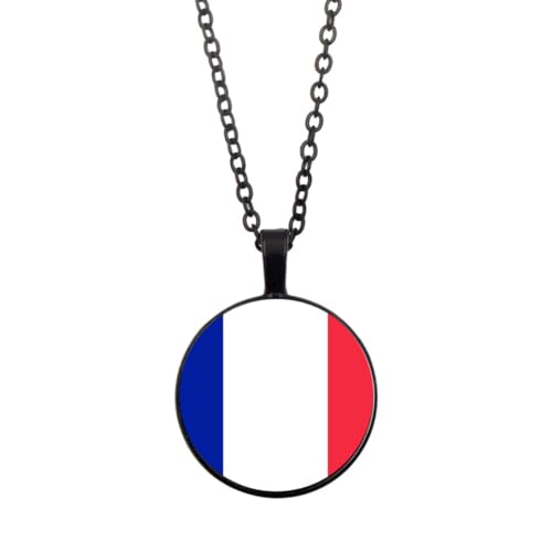 UOMSKTY Frankreich-Länder-Flaggen-Anhänger,Französischer Glas-Cabochon,Runde Banner-Anhänger-Halskette Für Männer Und Frauen,Nationalflagge,Modeschmuck,Geschenk,Schwarz,45 + 5 Cm von UOMSKTY