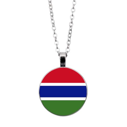 UOMSKTY Gambia-Flaggen-Muster-Anhänger-Halskette – Weltflaggen-Serie,Zeitstein,Schlüsselbeinkette,Halskette,Patriotischer Charme,Paarschmuck Für Männer Und Frauen,Weiß,45 + 5 Cm von UOMSKTY