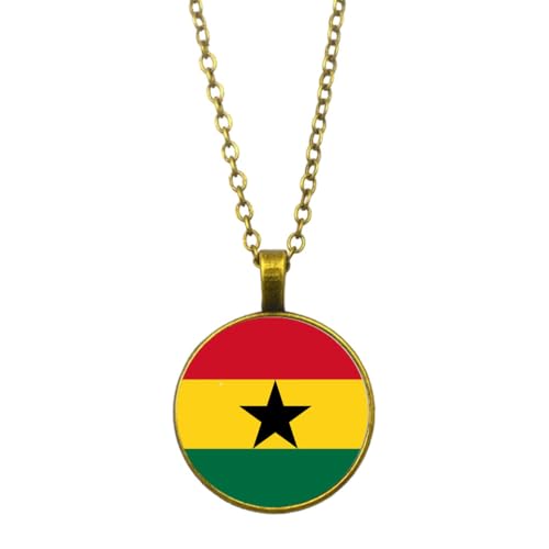 UOMSKTY Ghana-Flaggen-Muster-Anhänger-Halskette – Ghanaische Weltflaggen-Serie,Zeitstein,Schlüsselbeinkette,Halskette,Patriotischer Charme,Paarschmuck Für Männer Und Frauen,Gelb,45 + 5 Cm von UOMSKTY