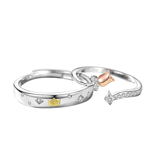 UOMSKTY Glänzender Zirkon-Egagement-Ring Für Paare - S925 Eternity Promise Eheringe Romantische Krone Rose Verstellbarer Ring, Charm-Trend Jubiläumsschmuck Accessoires Für Frau Mann, Ein Paar Ringe von UOMSKTY