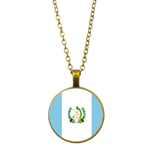 UOMSKTY Guatemala-Länderflaggen-Anhänger,Guatemaltekisches Banner,Glas-Cabochon,Runde Banner-Anhänger-Halskette Für Männer Und Frauen,Nationalflagge,Modeschmuck,Geschenk,Gelb,45 + 5 Cm von UOMSKTY