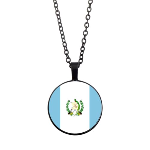 UOMSKTY Guatemala-Länderflaggen-Anhänger,Guatemaltekisches Banner,Glas-Cabochon,Runde Banner-Anhänger-Halskette Für Männer Und Frauen,Nationalflagge,Modeschmuck,Geschenk,Schwarz,45 + 5 Cm von UOMSKTY