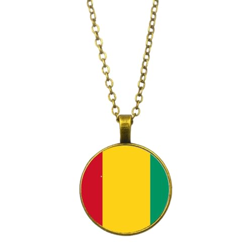 UOMSKTY Guinea-Flagge-Anhänger-Halskette,Schmuck,Kreativer Guinea-Flagge-Glas-Cabochon-Anhänger,Patriotischer Schmuck,Pullover-Halskette Für Frauen Und Mädchen,Geschenk,Gelb,45 + 5 Cm von UOMSKTY