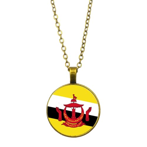 UOMSKTY Halskette Mit Anhänger Mit Brunei-Flagge,Schmuck,Kreativer Glas-Cabochon-Anhänger Mit Brunei-Flagge,Patriotischer Schmuck,Pullover-Halskette Für Frauen Und Mädchen,Geschenk,Gelb,45 + 5 Cm von UOMSKTY