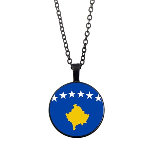 UOMSKTY Halskette Mit Anhänger Mit Kosovo-Flagge – Kosovaren-Weltflaggen-Serie,Zeitstein,Schlüsselbeinkette,Halskette,Patriotischer Charme,Paarschmuck Für Männer Und Frauen,Schwarz,45 + 5 Cm von UOMSKTY