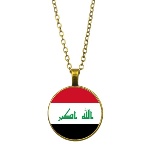 UOMSKTY Halskette Mit Irak-Flagge-Anhänger,Schmuck,Kreativer Glas-Cabochon-Anhänger Mit Irakischer Flagge,Patriotischer Schmuck,Pullover-Halskette Für Frauen Und Mädchen,Geschenk,Gelb,45 + 5 Cm von UOMSKTY