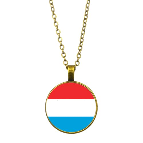 UOMSKTY Halskette Mit Luxemburg-Flagge-Anhänger,Schmuck,Kreativer Luxemburger-Flagge-Glas-Cabochon-Anhänger,Patriotischer Schmuck,Pullover-Halskette Für Frauen Und Mädchen,Geschenk,Gelb,45 + 5 Cm von UOMSKTY