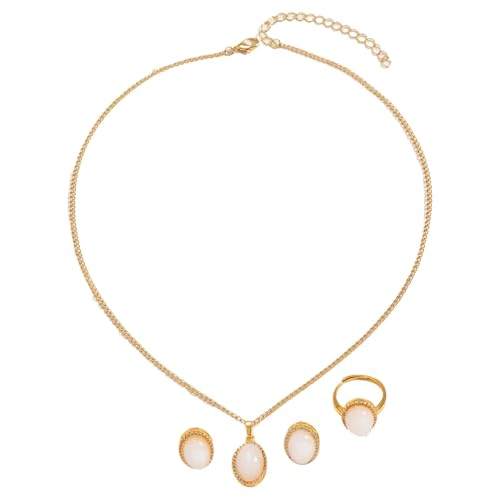 UOMSKTY Hochzeit Schmuckset Für Damen - Einstellbare Halskette Ring Und Ohrstecker Set, Eingelegt Funkeln Zirkon Schmuck Set Mit Oval Opal, Hochzeitsschmuck Für Braut Brautjungfern,Yellow,As Shown von UOMSKTY