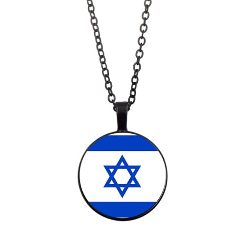 UOMSKTY Israel-Flagge-Halsketten-Anhänger,Modische Unisex-Glaskuppel-Flaggen-Halskette,Kreative Runde Cabochon-Halsketten,Patriotischer Charme-Schmuck Für Männer Und Frauen,Schwarz,45 + 5 Cm von UOMSKTY