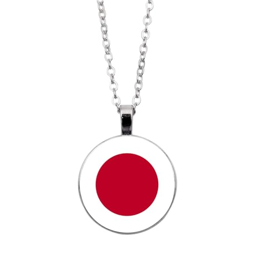 UOMSKTY Japan-Flaggen-Anhänger-Halskette Für Männer Und Frauen – Kreativer Banner-Charm,Glas-Cabochon-Land-Weltflaggen-Halskette,Nationalflaggen-Anhänger-Schmuck,Weiß,45 + 5 Cm von UOMSKTY