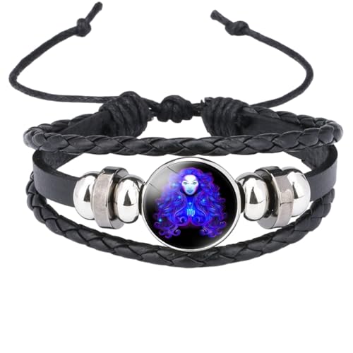 UOMSKTY Jungfrau Sternzeichen Paar Armband Leuchtendes Geflochtenes Armband – Lederarmband Verstellbares Punk-Armband – Mehrschichtiges Geflochtenes Perlenarmband Für Männer Und Frauen, 26 Cm von UOMSKTY