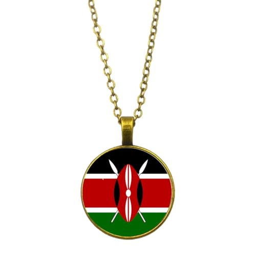 UOMSKTY Kenia-Flaggen-Anhänger-Halskette Für Männer Und Frauen – Kreativer Banner-Charm,Glas-Cabochon-Land-Weltflaggen-Halskette,Nationalflaggen-Anhänger-Schmuck,Gelb,45 + 5 Cm von UOMSKTY