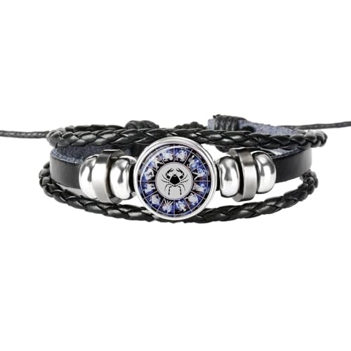 UOMSKTY Krebs-Sternbild-Armband Für Mädchen, Geflochtenes Lederarmband Mit Sternzeichen, Verstellbare Handgefertigte Gewebte Perlenarmbänder, Wickelarmband Für Damen Und Herren, 26 Cm von UOMSKTY